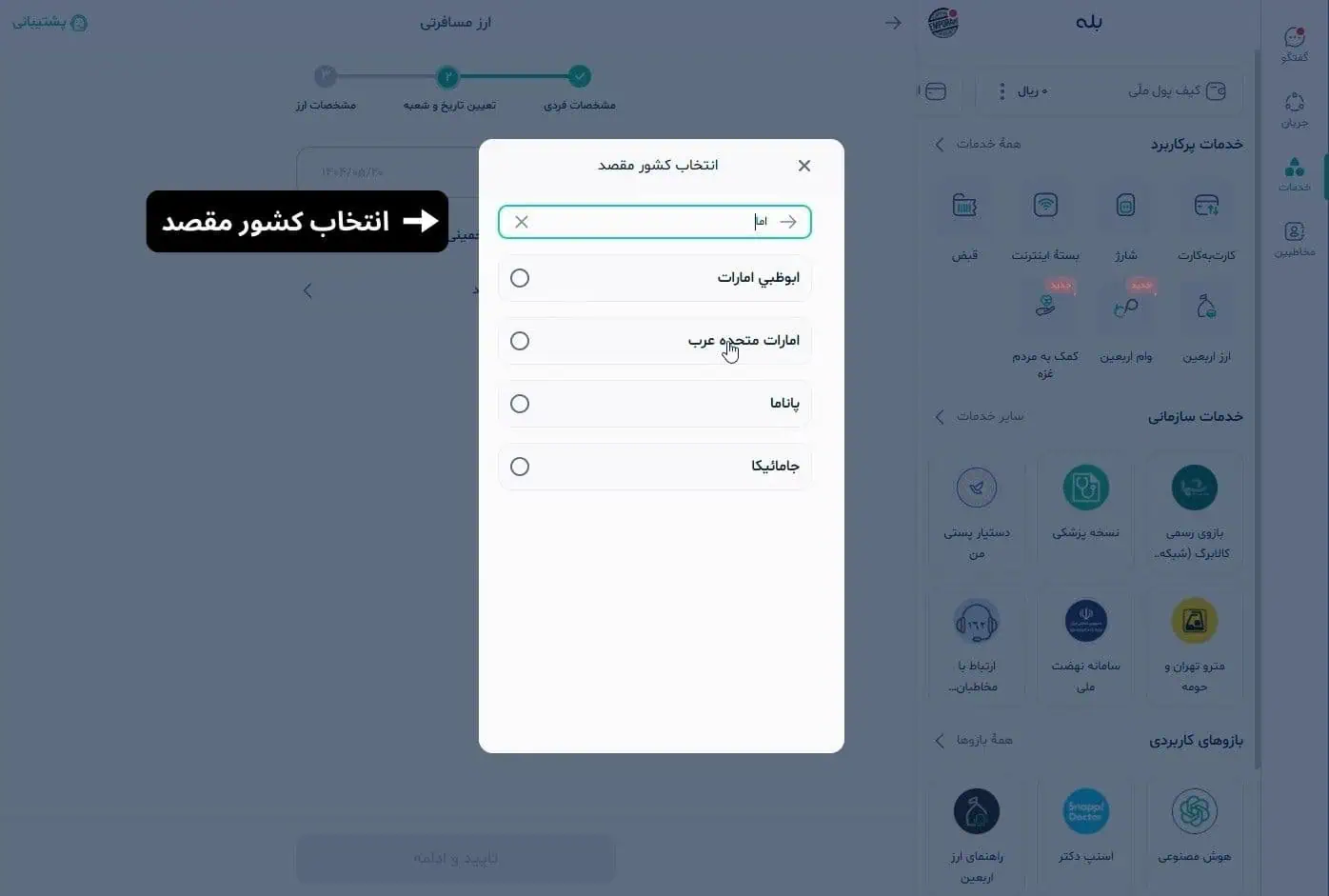انتخاب کشور مقصد در تکمیل مراحل دریافت ارز مسافرتی