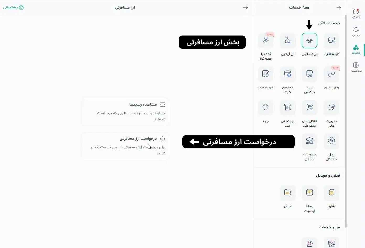 انتخاب گزینه ارز مسافرتی
