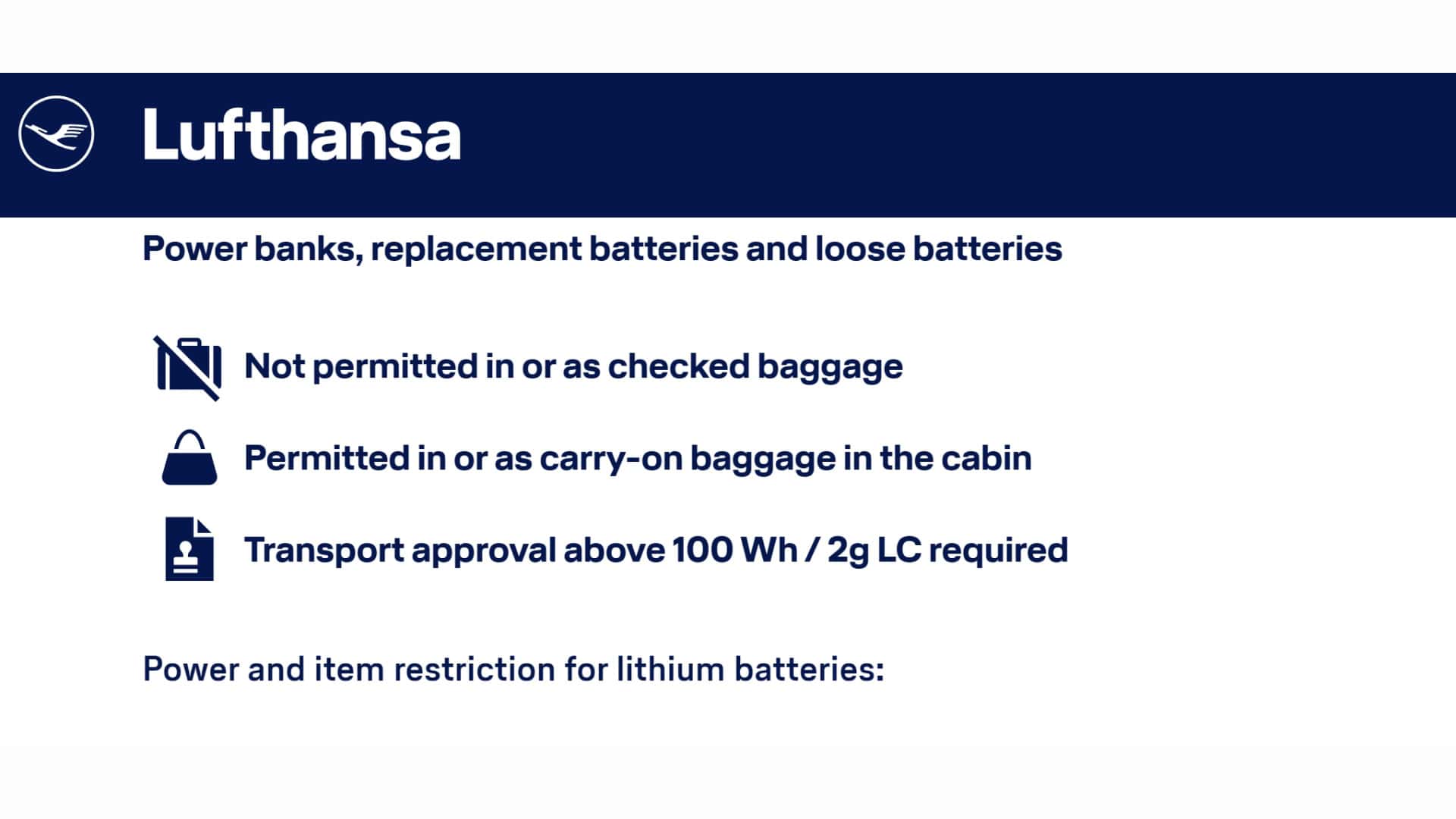 لیست شرایط حمل پاوربانک در هواپیما پرواز لوفتهانزا